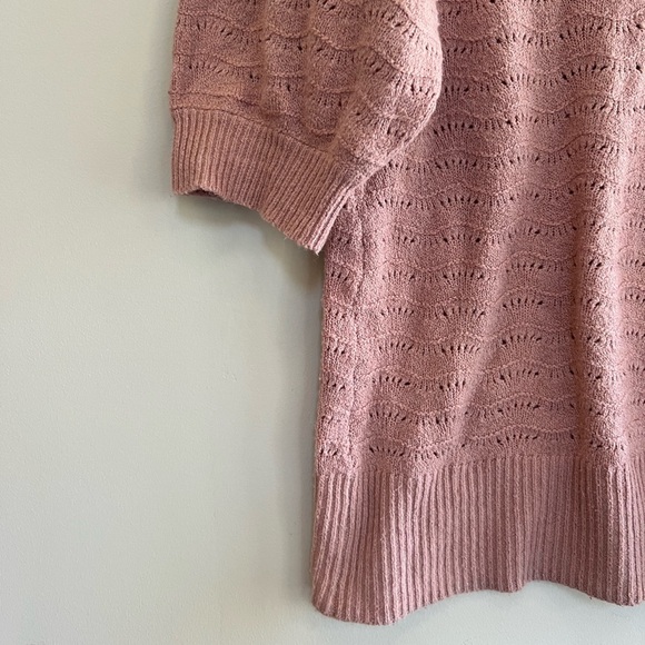Joie Pink Pointelle Crewneck Sweater with Puff Short Sleeves, Size M - Picture 4 of 7